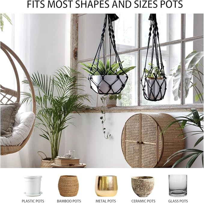Artilady Black Plant Hanger Macrame Hanging Planter - Image 7