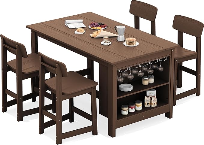 SERWALL Outdoor Bar Table and Chairs Set, 5-Piece HDPE Counter Height Patio - Image 9