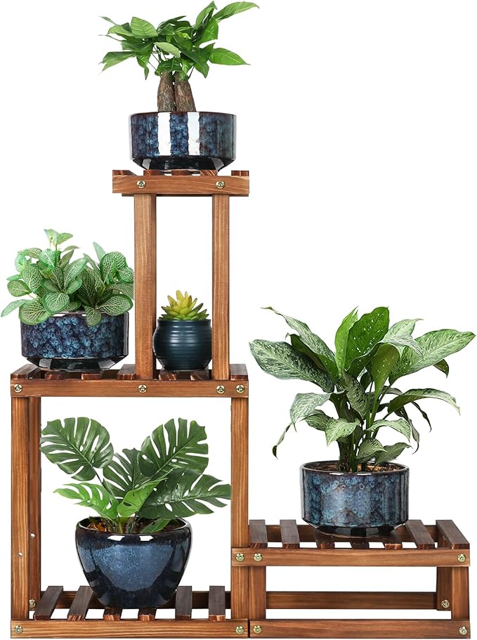 Wood Plant Stand Indoor Outdoor 4 Tiers Plant Rack Corner Planter Shelf Flower by COOGOU
