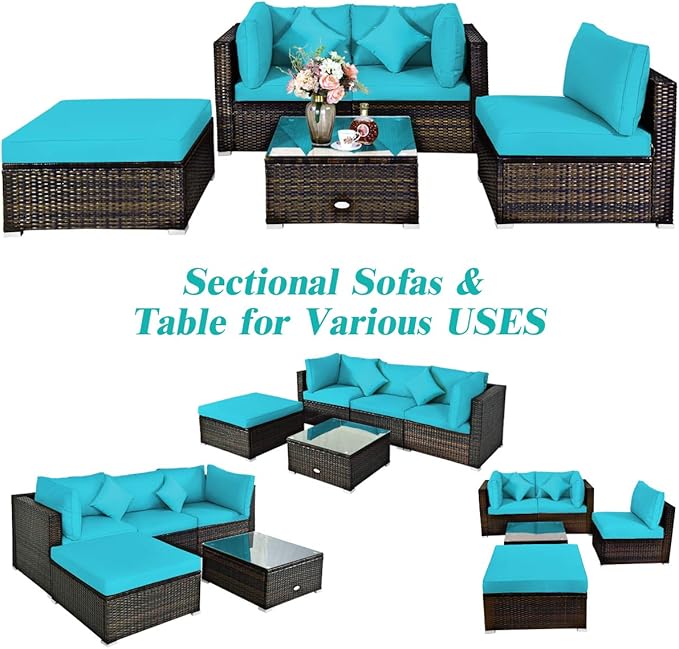 Tangkula 5 Pieces Patio Rattan Furniture Set, Outdoor Sectional Rattan Sofa Set - Image 7