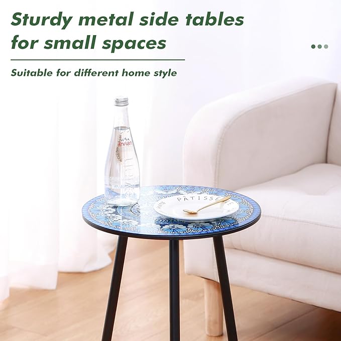 Party Zealot 1 Pack Metal Mosaic Round Side Table 13.4" Small End Table - Image 4