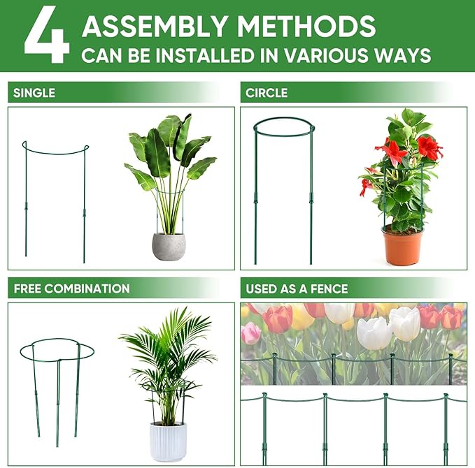 8 Pack 32 or 16 inch Adjustable Plant Support Stakes, Heavy-Duty Half Round - Image 7