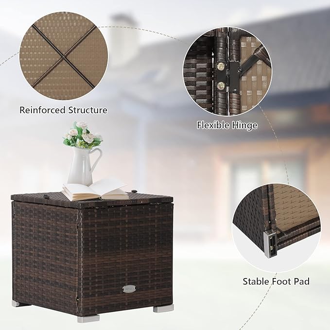 Tangkula 2 Pieces Patio Ottomans, Patiojoy Hand-Woven PE Rattan Side Table - Image 8