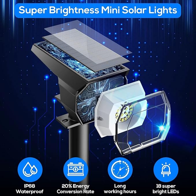EIUIO Solar Outdoor Lights, 3 Lighting Modes Solar Spot Lights Outdoor - Image 3