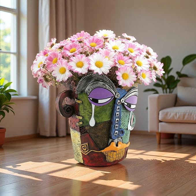 Picasso Abstract Face Flower Pot, Unique Resin Crafted Planter - Image 8