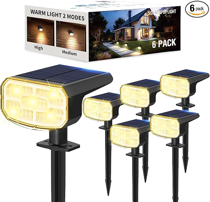 Solar Lights Outdoor Waterproof IP65, Super Bright LED, 3000K 2 Lighting Modes by JEJOT