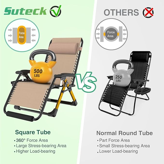 Suteck Oversized Zero Gravity Chair, 33In XXL Outdoor Recliner Chair - Image 6