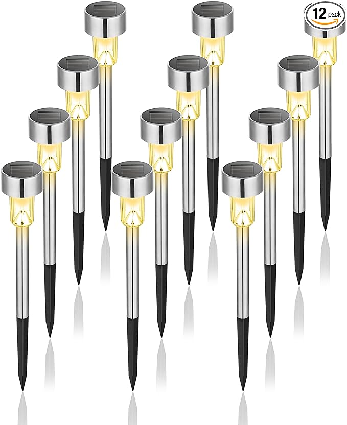 GIGALUMI Solar Lights Outdoor Waterproof, 12 Pack, Stainless Steel LED Solar by GIGALUMI