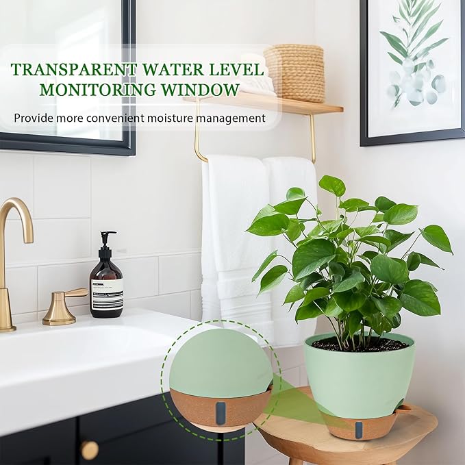 2 Pack 10 inch Plant Pots, Plastic Self Watering Planters - Image 5