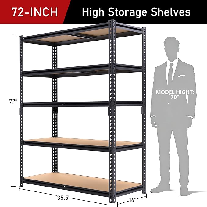 72" H Storage Shelves, Storage Shelves Heavy Duty, 2400LBS Metal Shelving Units - Image 3