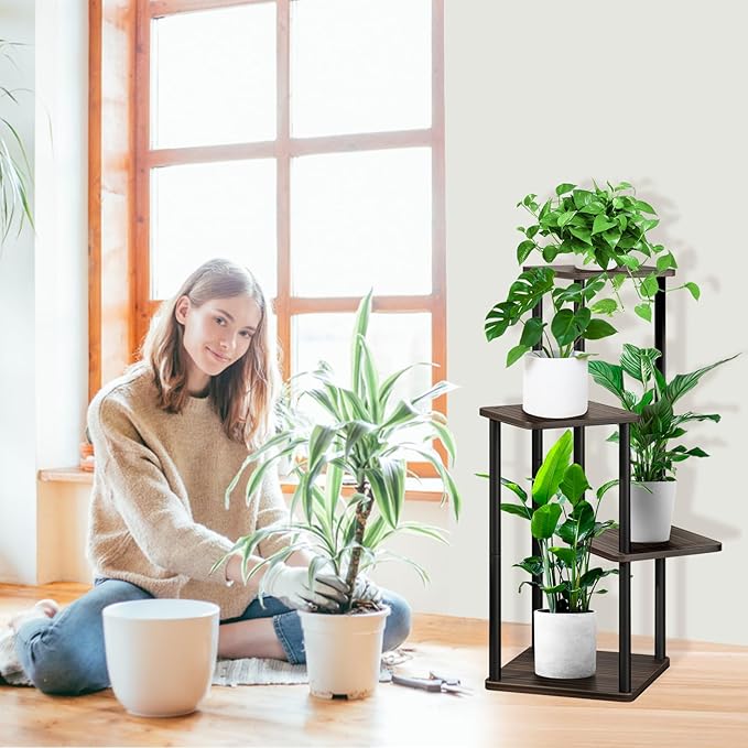 4 Tier Plant Stand Indoor, Thickened Metal Wood Corner Plant Shelf Stands - Image 6