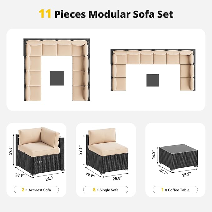 Aoxun Patio Furniture Set, 11 Piece Outdoor Sectional Sofas - Image 7