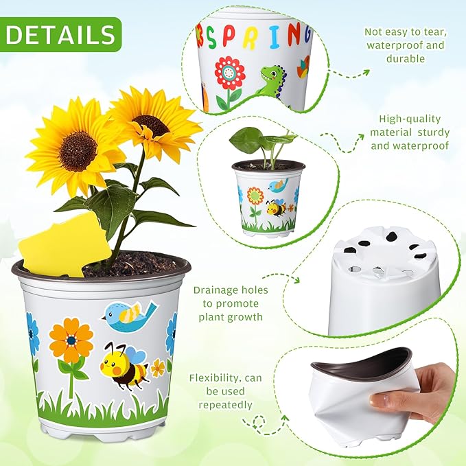Capoda 24 Sets Garden Flower Pots Crafts Kit DIY Spring Plastic Seedling - Image 3