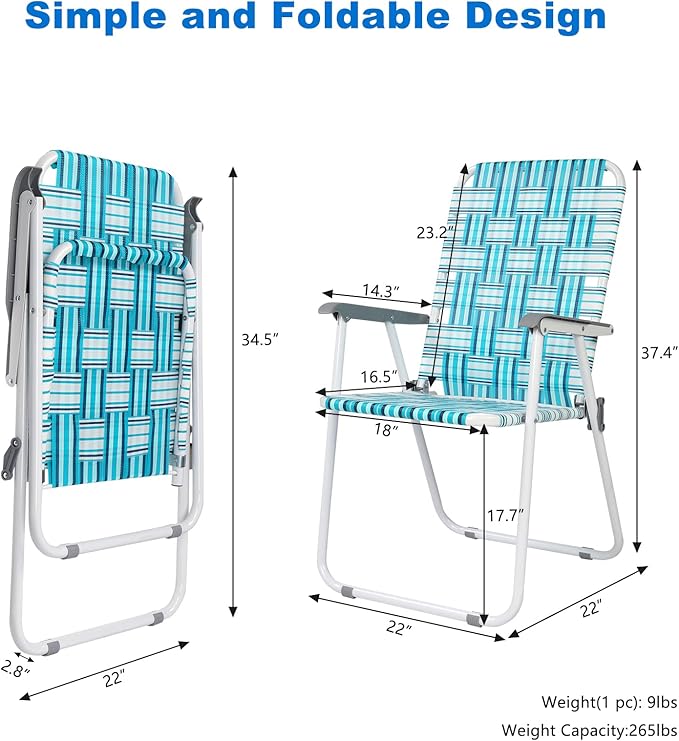 VINGLI Patio Lawn Webbed Folding Chairs Set of 2, Outdoor Beach Chair Portable - Image 4