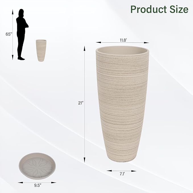 Set of 2 Tall Planter, 21 inch Large Plastic Planter - Image 3