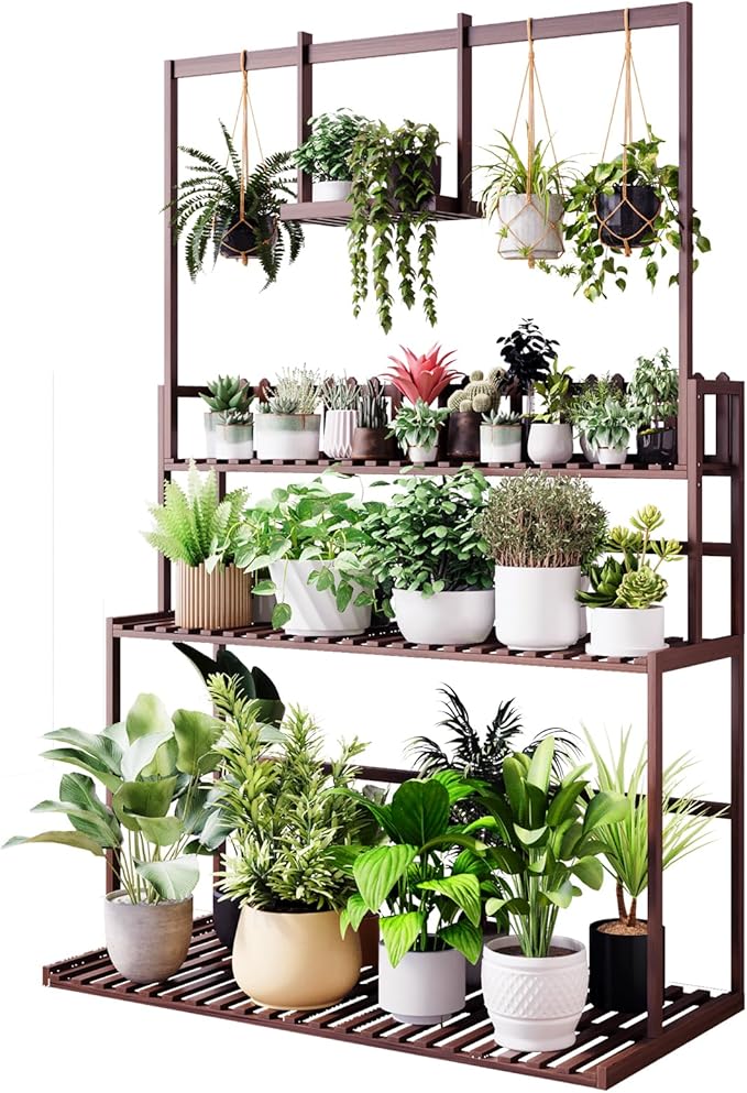COPREE Bamboo 3-tier Hanging Plant Stand Ladder Planter Shelves Flower Pot by COPREE
