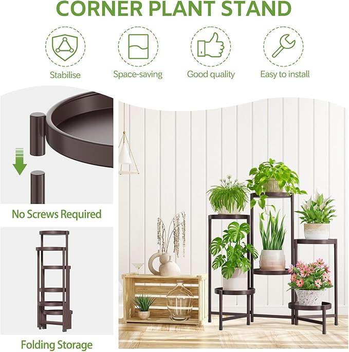 iDavosic.ly 6 Tier Large Plant Stand Indoor, 10 Inch Wide Tall Corner Metal - Image 5