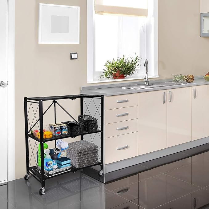 Kitchen Garage Metal Shelves, Storage Shelves Organizer, Foldable Metal Shelving - Image 2
