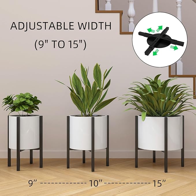 Adjustable Metal Plant Stand Indoor, Mid Century Modern Outdoor Planter Holder - Image 3