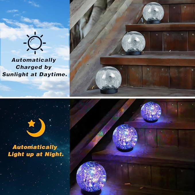 Solar Garden Lights Outdoor Waterproof, 6 Pack Cracked Glass Ball Light - Image 2