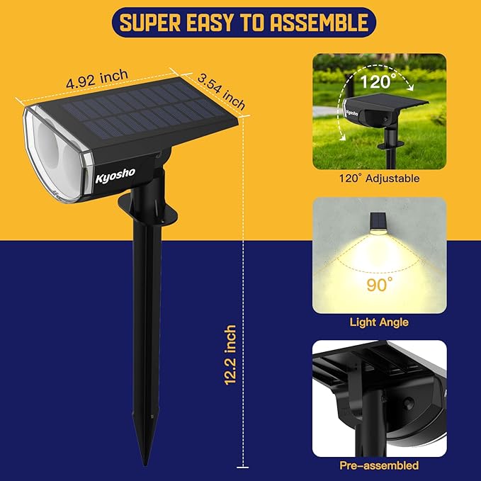 Kyosho Solar Spot Lights Outdoor Warm White, 38 LEDs Solar Landscape Lights - Image 7