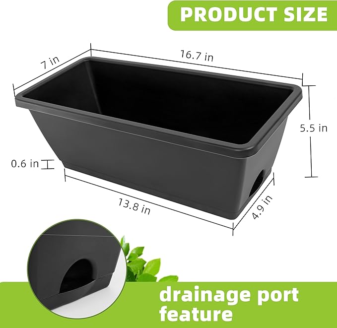 Window Box Planter, 7 Pack Plastic Vegetable Flower Planters Boxes 17 Inches - Image 3
