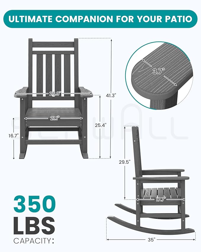 SERWALL HDPE Outdoor Rocking Chair Set of 8, Patio Rocking Chairs - Image 3