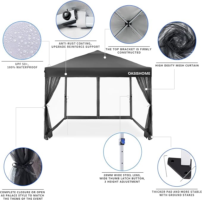 OASISHOME 10'x10' Pop-Up Gazebo Canopy Tent - Image 2