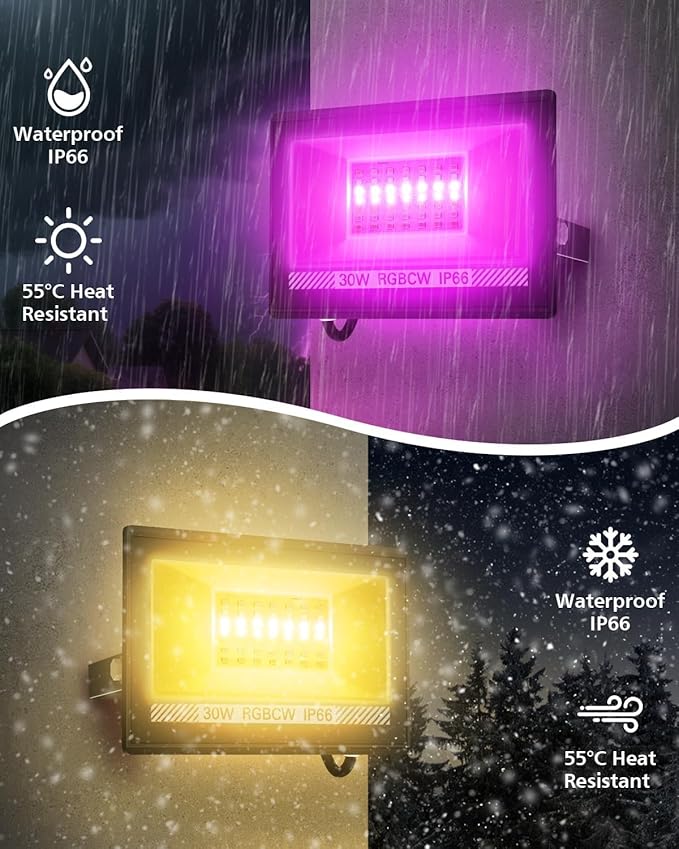 T-SUN Christmas LED Flood Light, 30W RGBCW Dimmable Outdoor Smart Lights - Image 7
