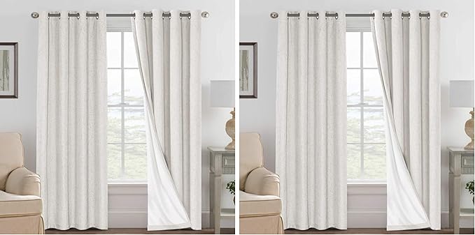 H.VERSAILTEX 100% Blackout Curtains Ivory, Linen Blackout Curtains 96 inch by HVERSAILTEX