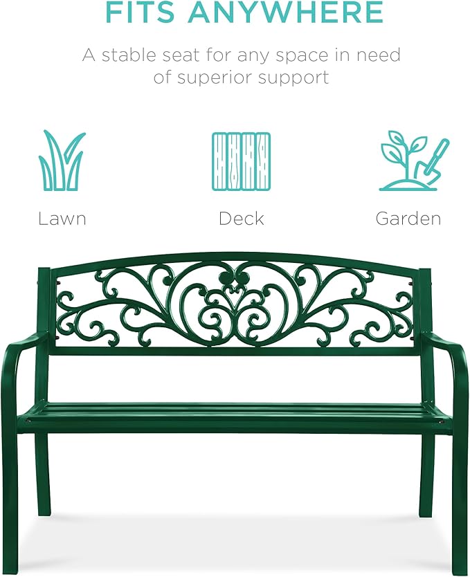 Best Choice Products Outdoor Bench Steel Garden Patio Porch Furniture - Image 3