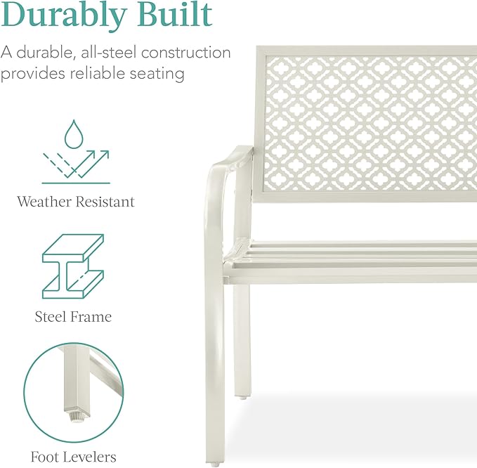 Best Choice Products Outdoor Bench 2-Person Metal Steel Benches Furniture - Image 3