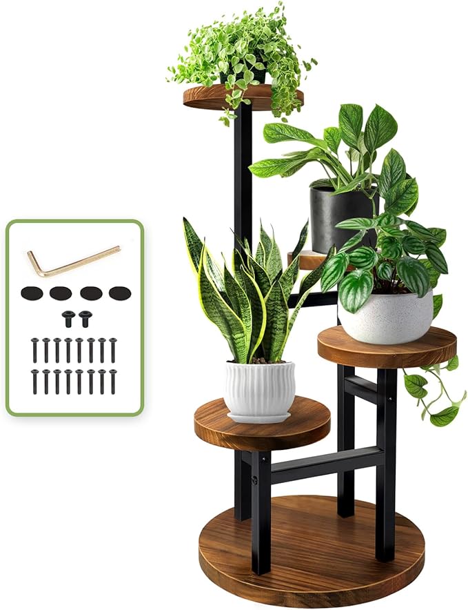 AUGOSTA 4 Tier Corner Plant Stand, Tall Metal Wood Plant Shelf Holder by AUGOSTA
