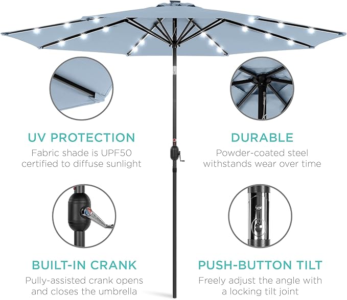 Best Choice Products 10ft Solar Polyester LED Lighted Patio Umbrella w/Tilt - Image 5