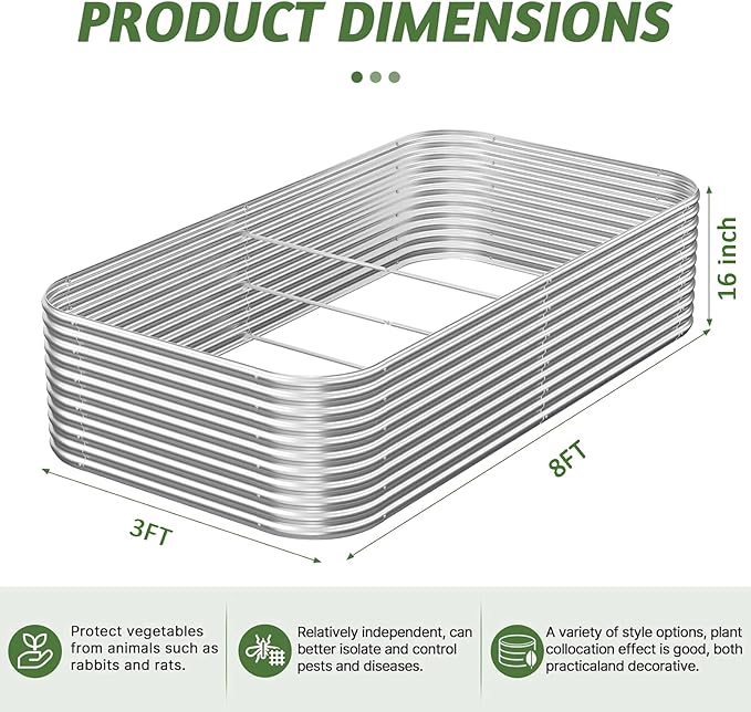 2 Pack Tall 8x3FT Corrugated Galvanized Steel Raised Garden Bed Outdoor - Image 2