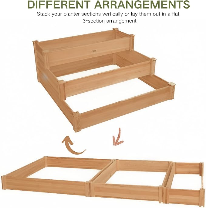 3-Tier Raised Garden Bed with Fabric Liner, Wood Elevated Planter Box with - Image 6