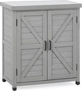 Outdoor Potting Bench with Storage Cabinet and Metal Top, Wood Workstation by Wood-Natrl