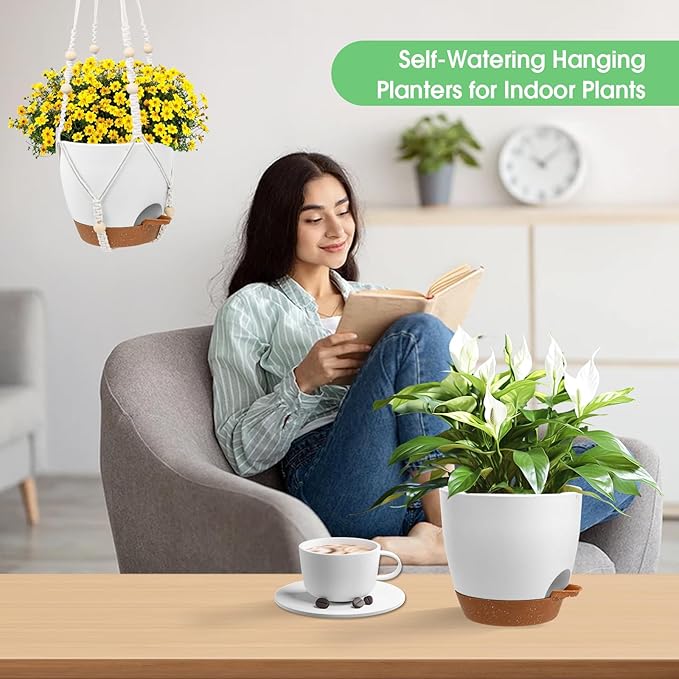 Hanging Planters for Indoor Outdoor Plants, 2 Pack Self Watering Hanging Pots - Image 5