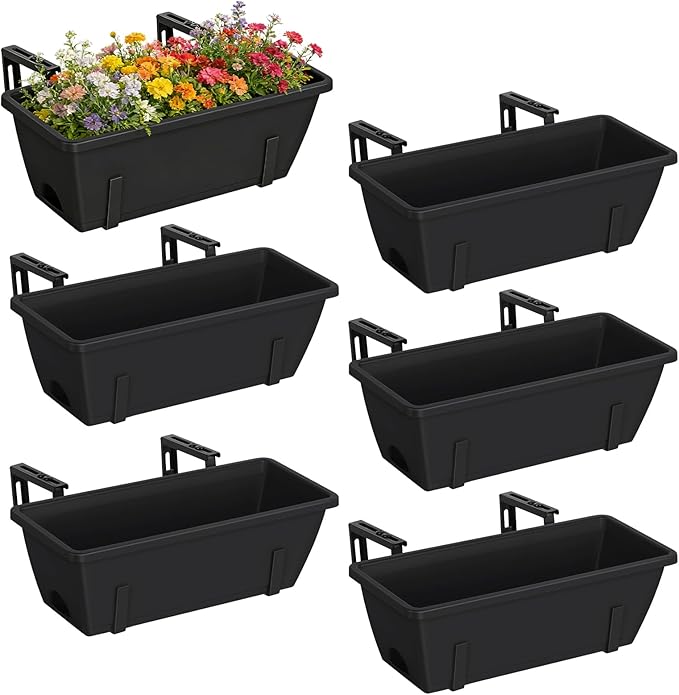 CADUKE 6 PCS Railing Planter Boxes, 17 Inch Deck Rail Planters by CADUKE