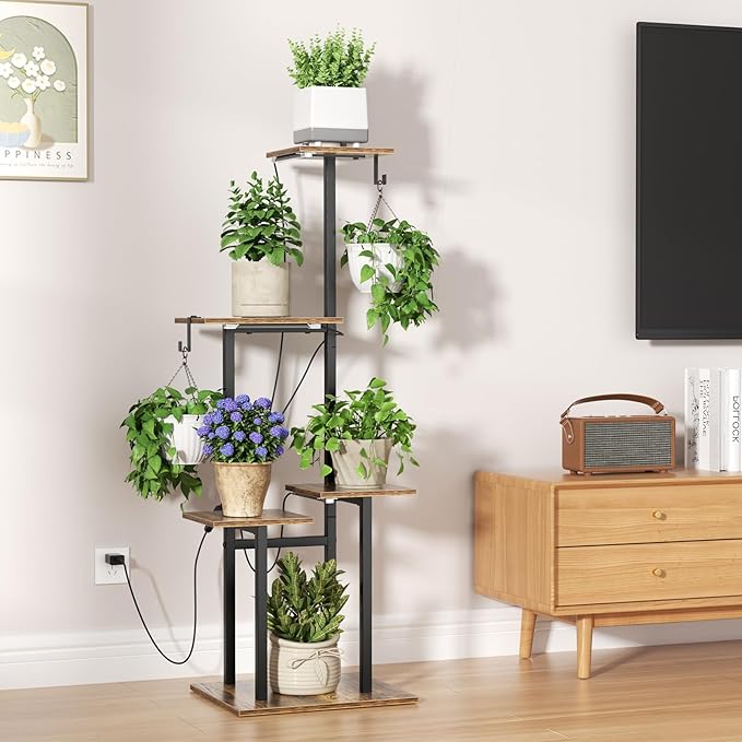 Plant Stand Indoor with Grow Lights, 2 Hanging Hooks, 5-Tiered Tall Plant - Image 6
