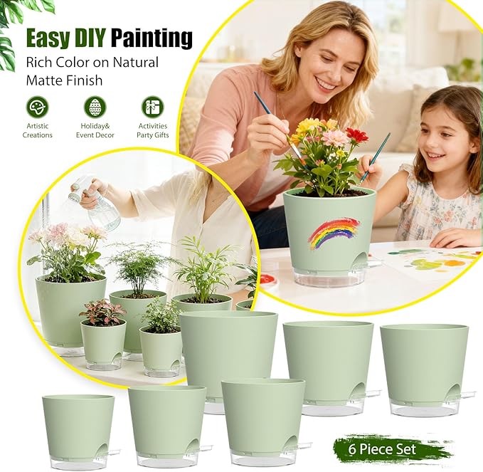 Plant Pots 4/5/5.5/6/6.5/7 Inch Self Watering Pots, 6 Pack Plastic Planters - Image 6