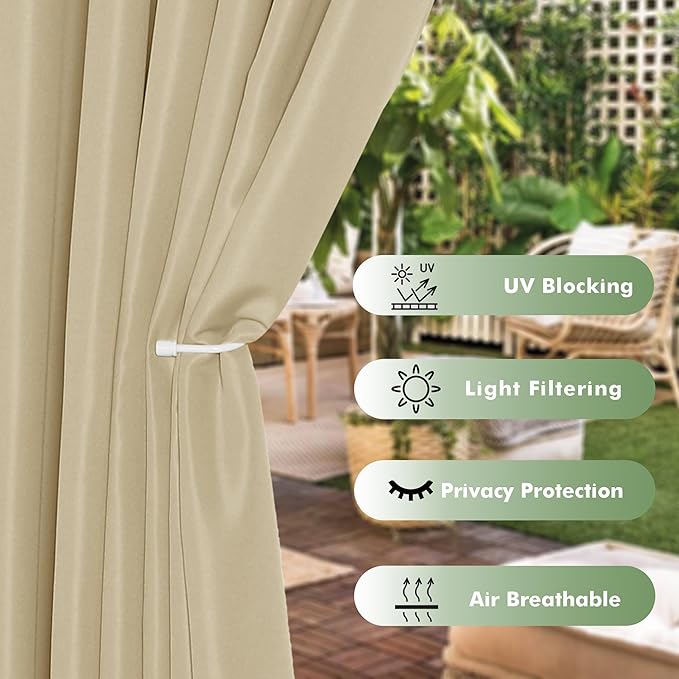 HolidayIdeas Outdoor Curtains for Patio Waterproof, 6 Panels - Image 3