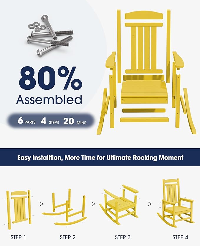 KINGYES HDPE Rocking Chairs Outdoor, Patio Rocking Chairs - Image 4