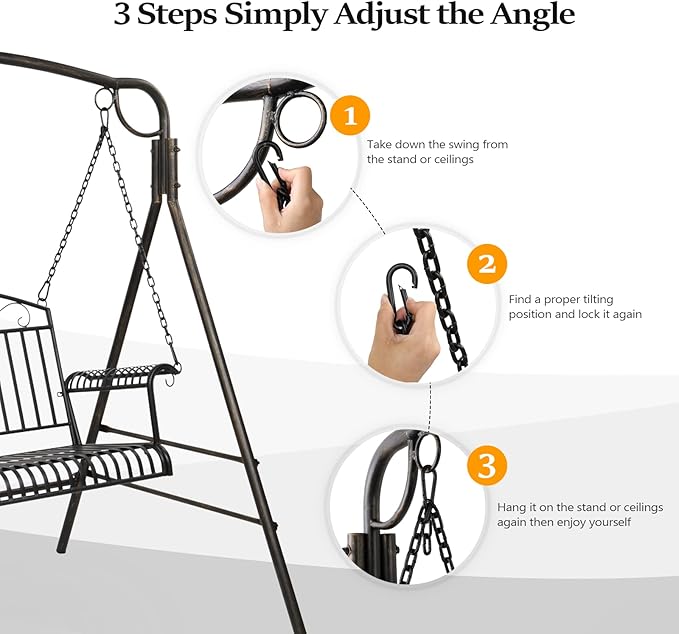 VINGLI Upgraded Metal Patio Porch Swing, 660 LBS Weight Capacity Steel Porch - Image 3