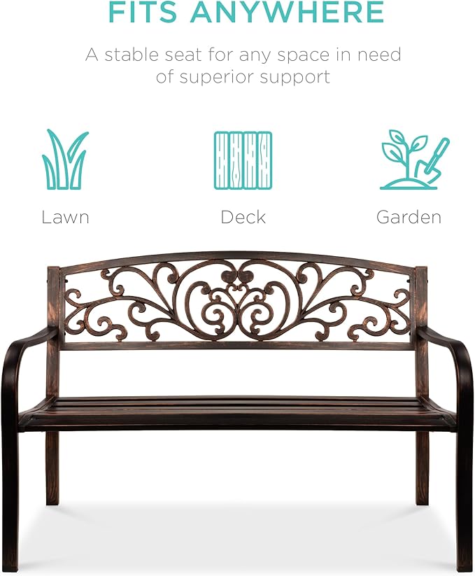 Best Choice Products Outdoor Bench Steel Garden Patio Porch Furniture - Image 4