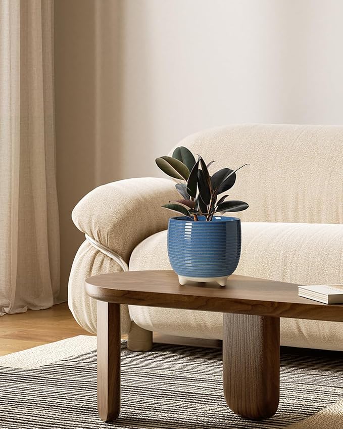 LE TAUCI Ceramic Plant Pots, 5.1 + 6.4 Inch Footed Pots - Image 2