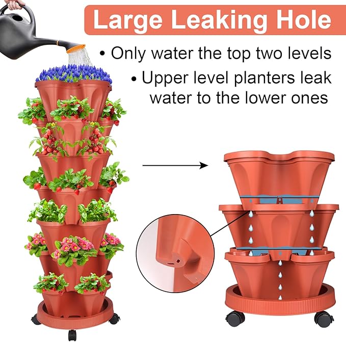 DUNCHATY Stackable Planters 7 Tier Vertical Garden Planting Tower Planters - Image 6