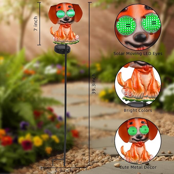 Dog Solar Garden Stakes with Cute Moving Eyeball Lights - Image 2