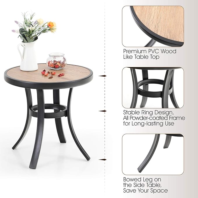 PHI VILLA Outdoor Round Side Table, All Weather Coffee Bistro Table - Image 4