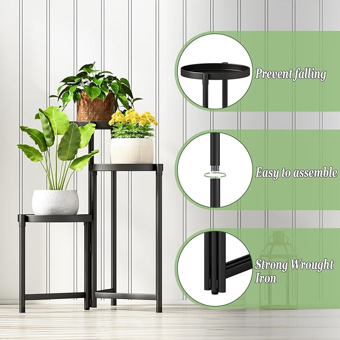 Plant Stand indoor outdoor-3 Tier black Tall Metal Flower Pot Holder 9in Wide - Image 5
